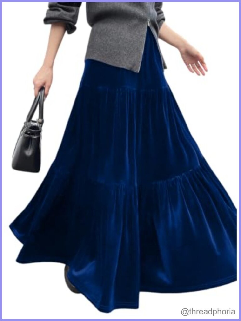 Maxi Skirt Ruffle Flowy Long Velvet High Waisted A-Line with Pockets